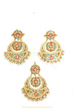 Gold Finished Navratan Jadau Earring Tikka Set By PTJ