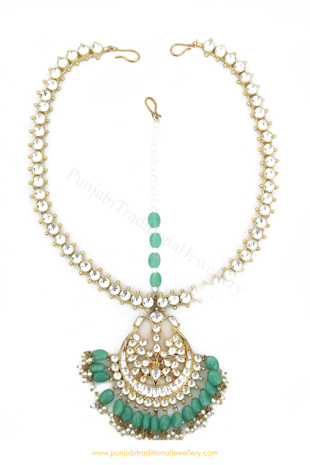 Gold Finished Mint Kundan Matha Patti By PTJ Exclusive