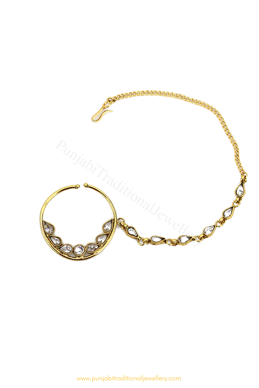 Antique Gold Finished Polki Nath By PTJ