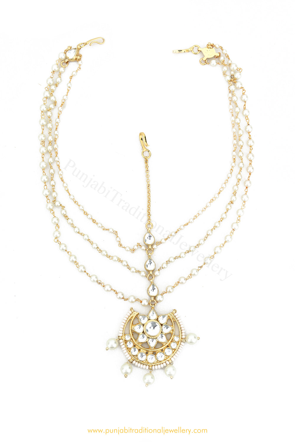 Gold Finished Pearl Kundan Matha Patti By PTJ Exclusive
