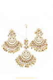 Gold Finished Pippal Patti Kundan Earring Tikka Set By PTJ