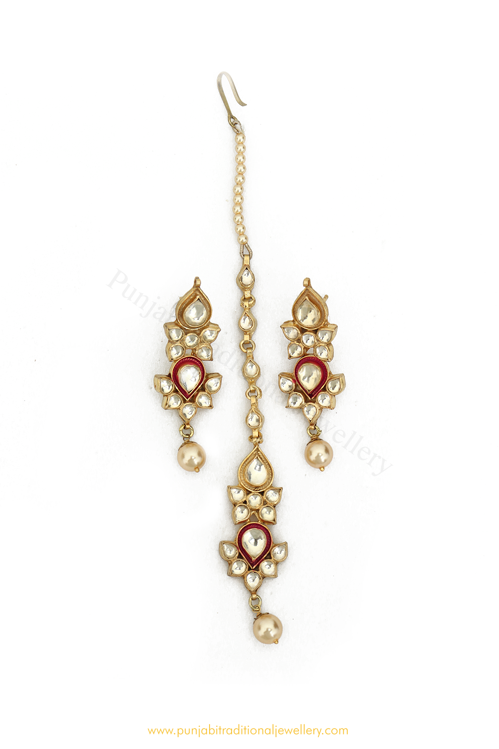Gold Finished Kundan Earring Tikka Set By PTJ