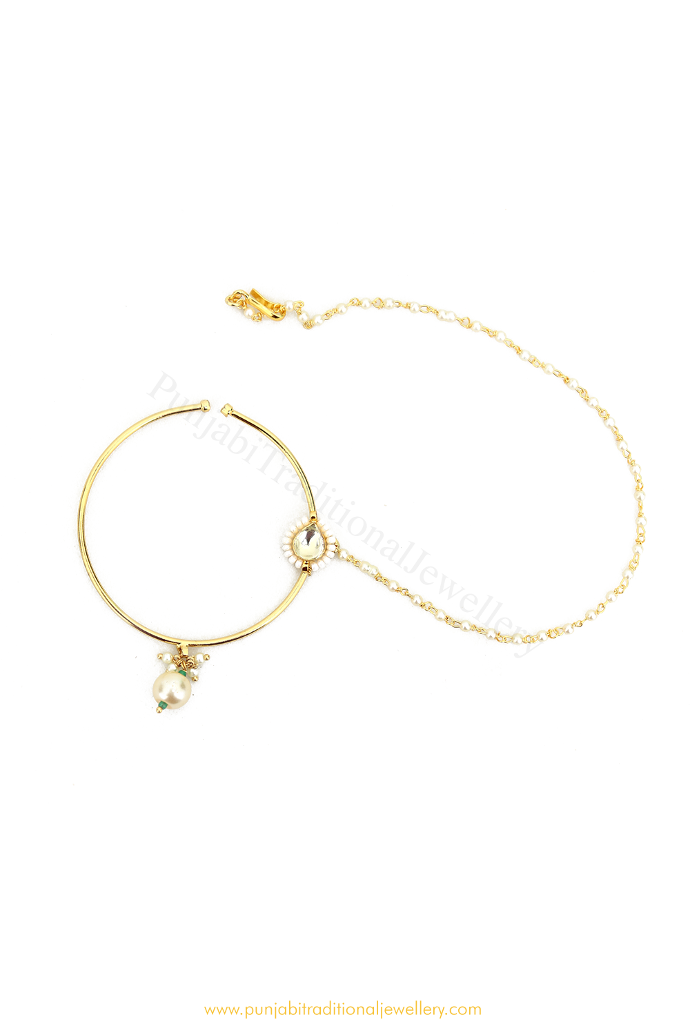 Gold Finished Kundan Pearl Nath By PTJ