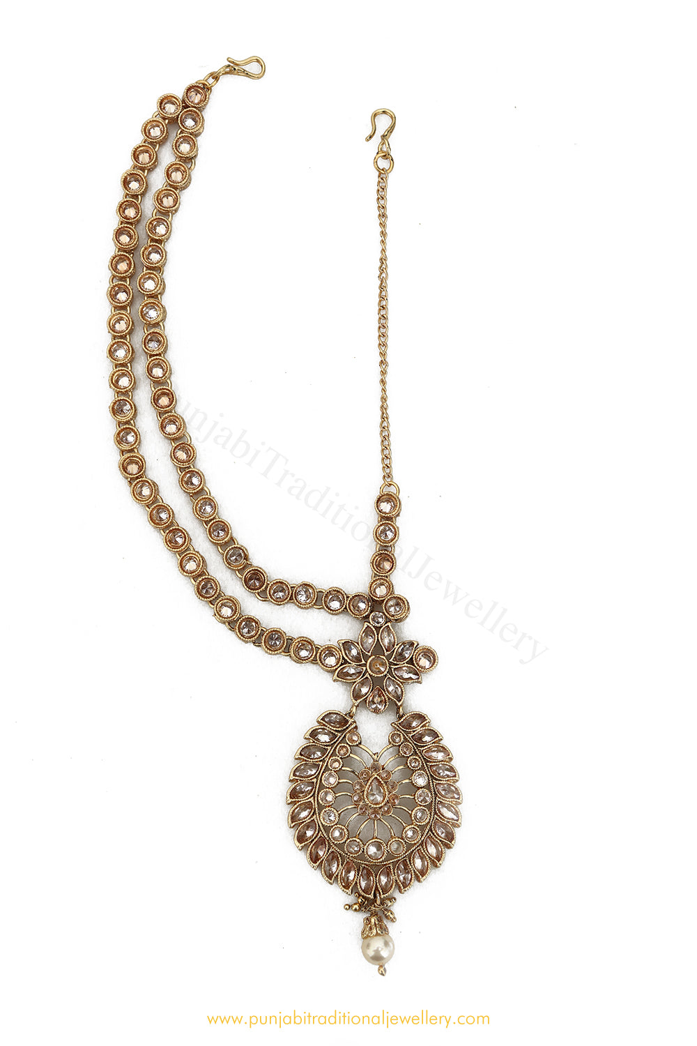 Antique Gold Finished Champagne Stone Matha Patti By PTJ Exclusive