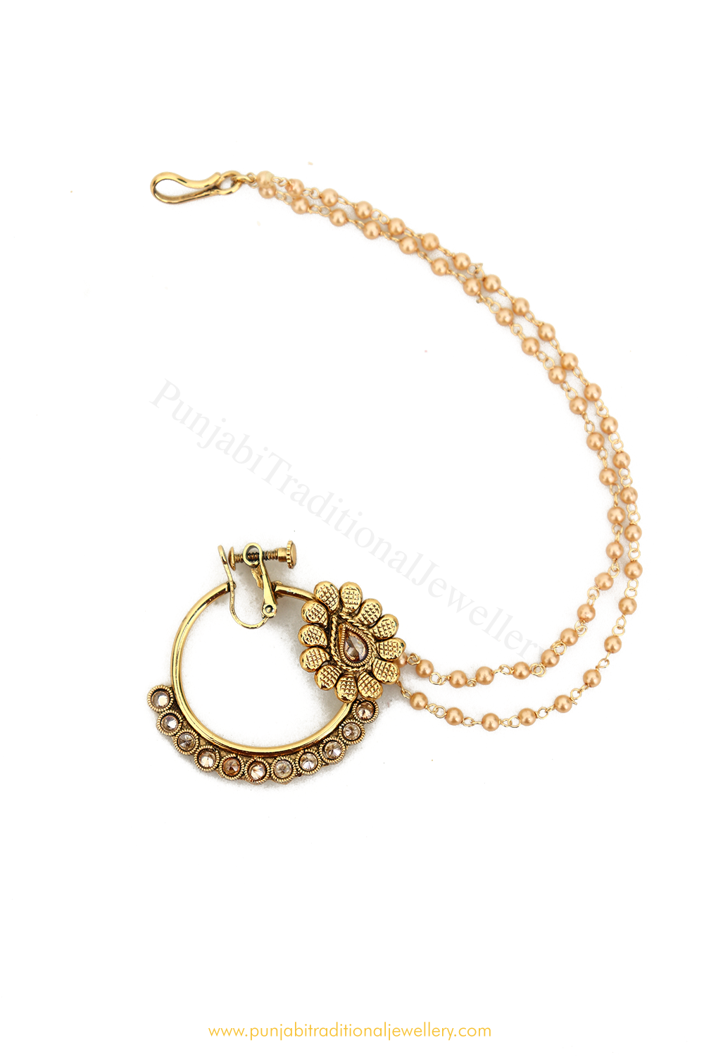 Antique Gold Finished Polki Nath By PTJ