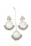 Silver Finished Pearl Kundan Earring Tikka Set By PTJ