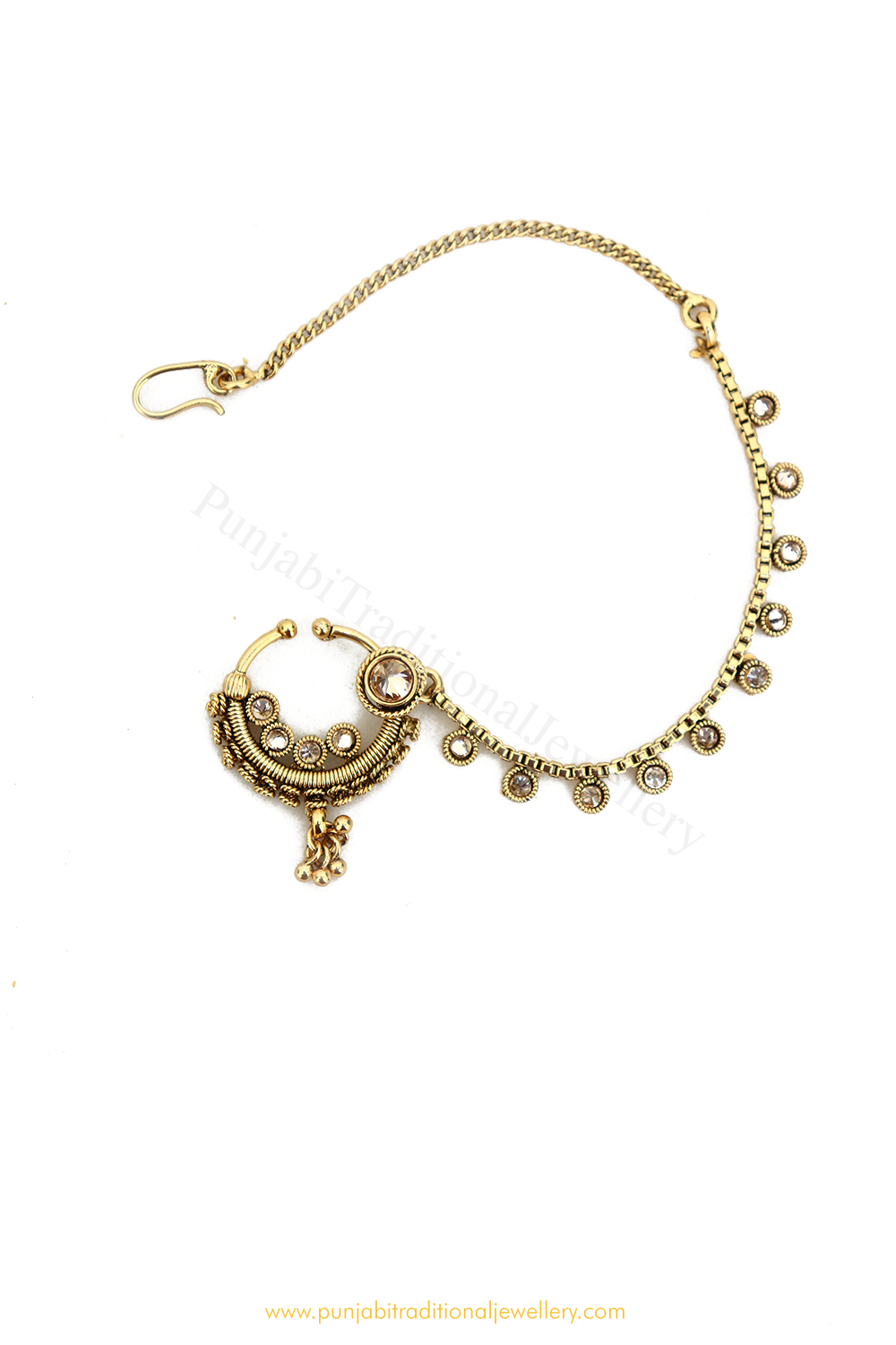 Antique Gold Finished Polki Nath By PTJ