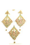 Gold Finished Navratan Jadau Earring Tikka Set By PTJ