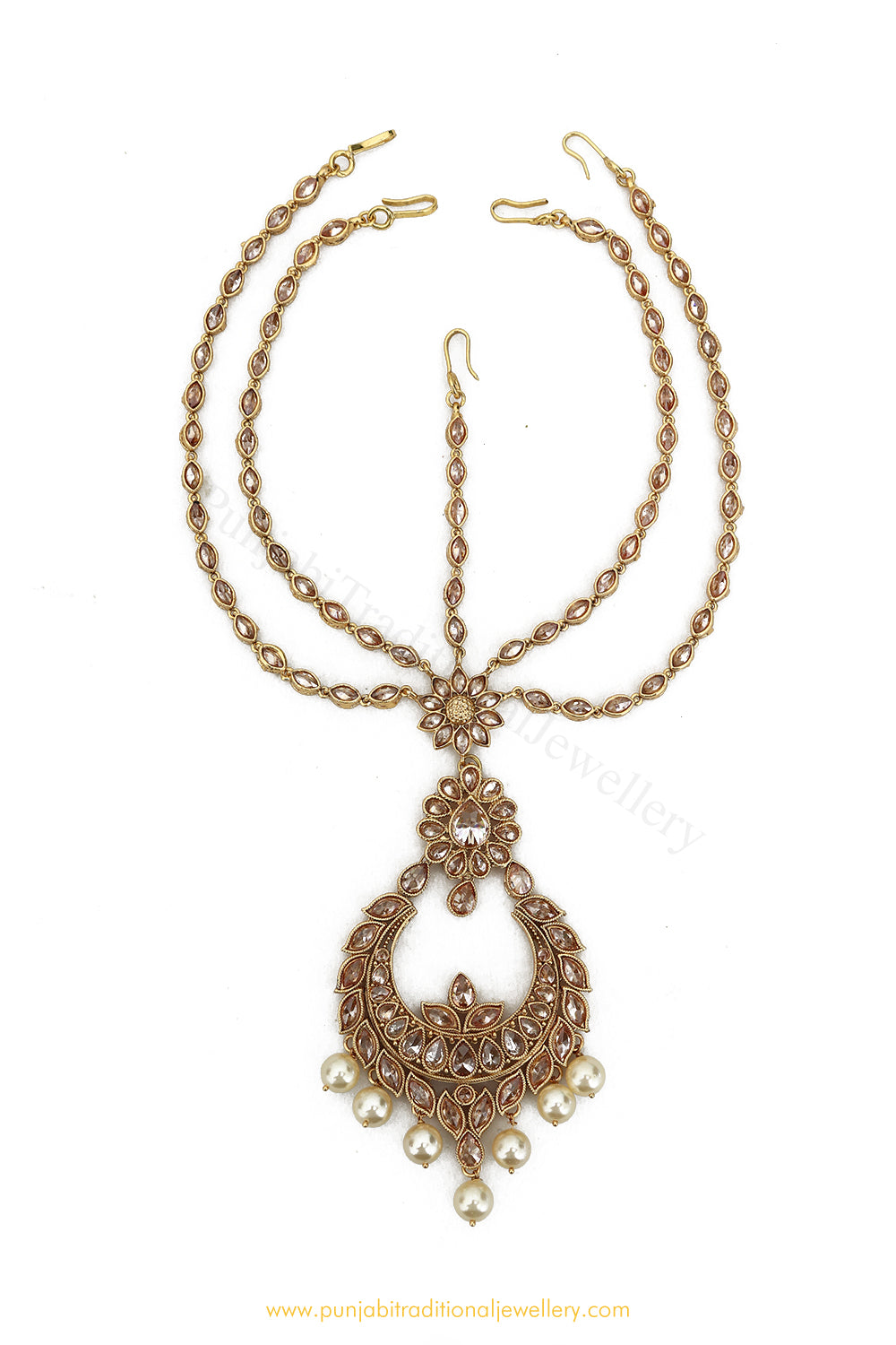 Antique Gold Finished Champagne Stone Matha Patti By PTJ Exclusive