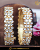 Gold Finished Kundan Openable Karra Bangles (Pair)| Punjabi Traditional Jewellery Exclusive
