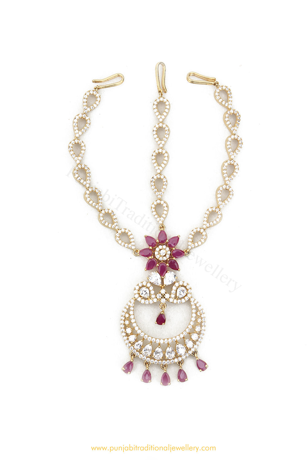 Gold Finished Rubby AD Matha Patti By PTJ Exclusive