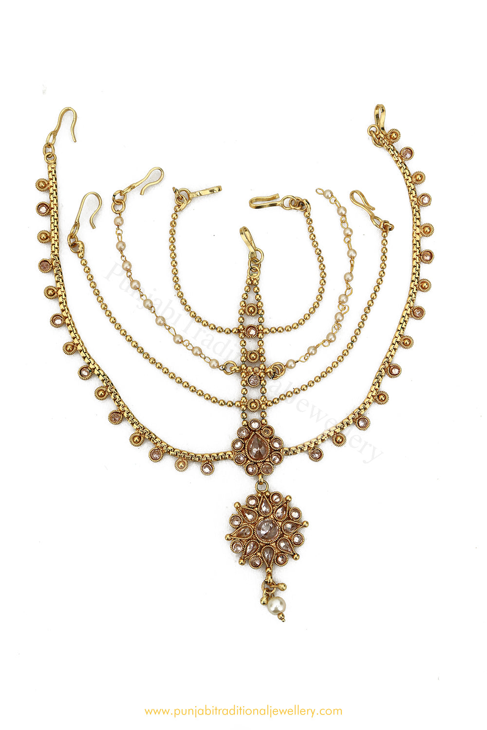 Antique Gold Finished Champagne Stone Matha Patti By PTJ Exclusive