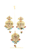 Gold Finished Navratan Jadau Earrings & Tikka Set By PTJ