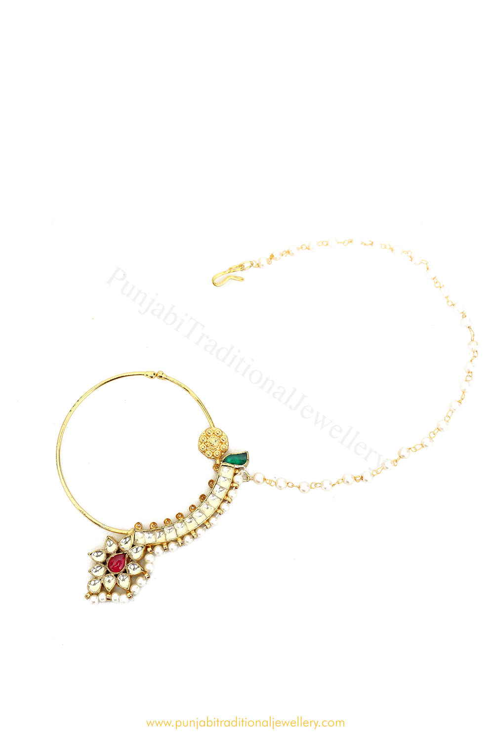 Gold Finished Rubby Kundan Nath By PTJ
