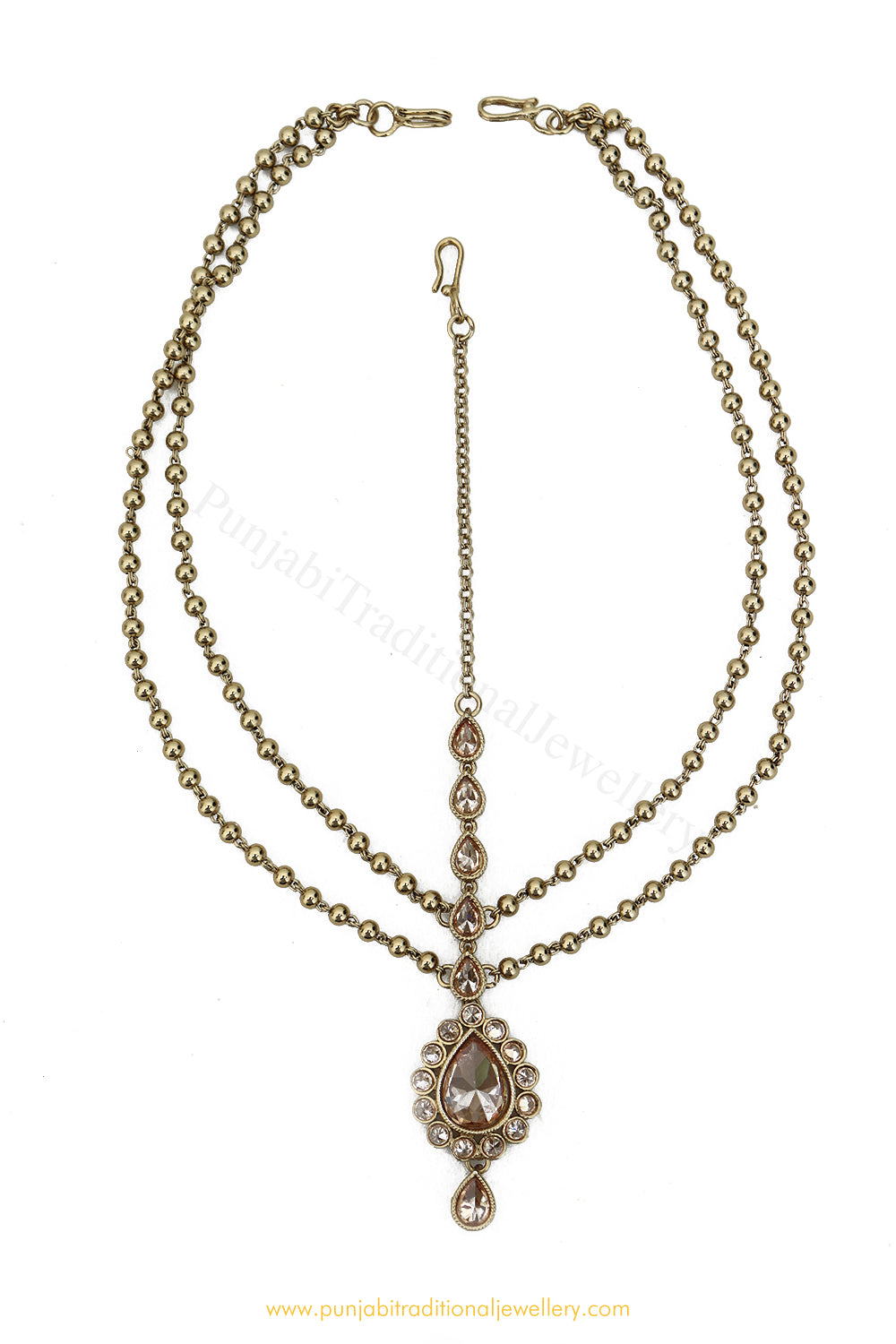 Antique Gold Finished Champagne Stone Matha Patti By PTJ Exclusive