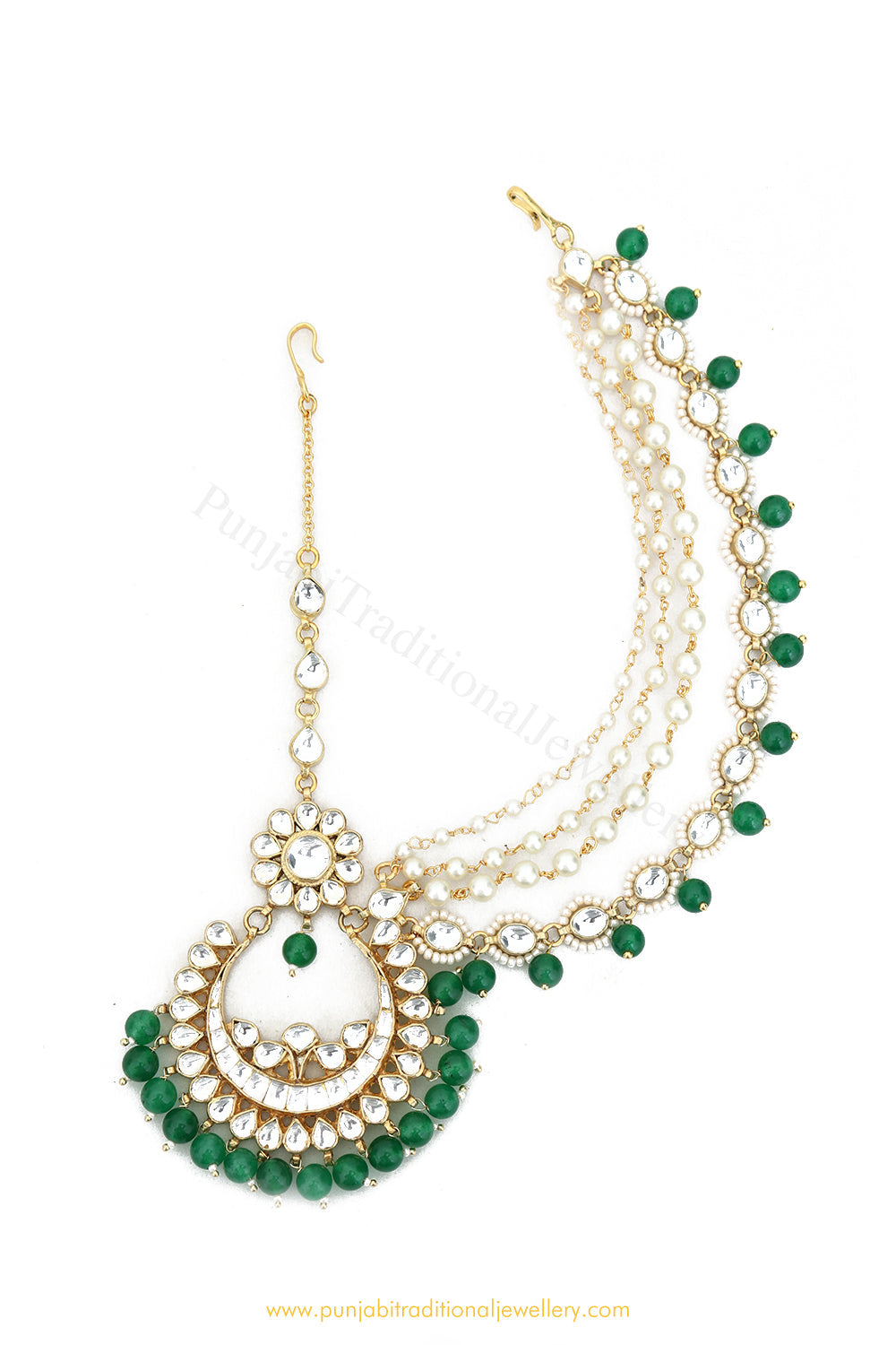 Gold Finished Emerald Kundan Matha Patti By PTJ Exclusive