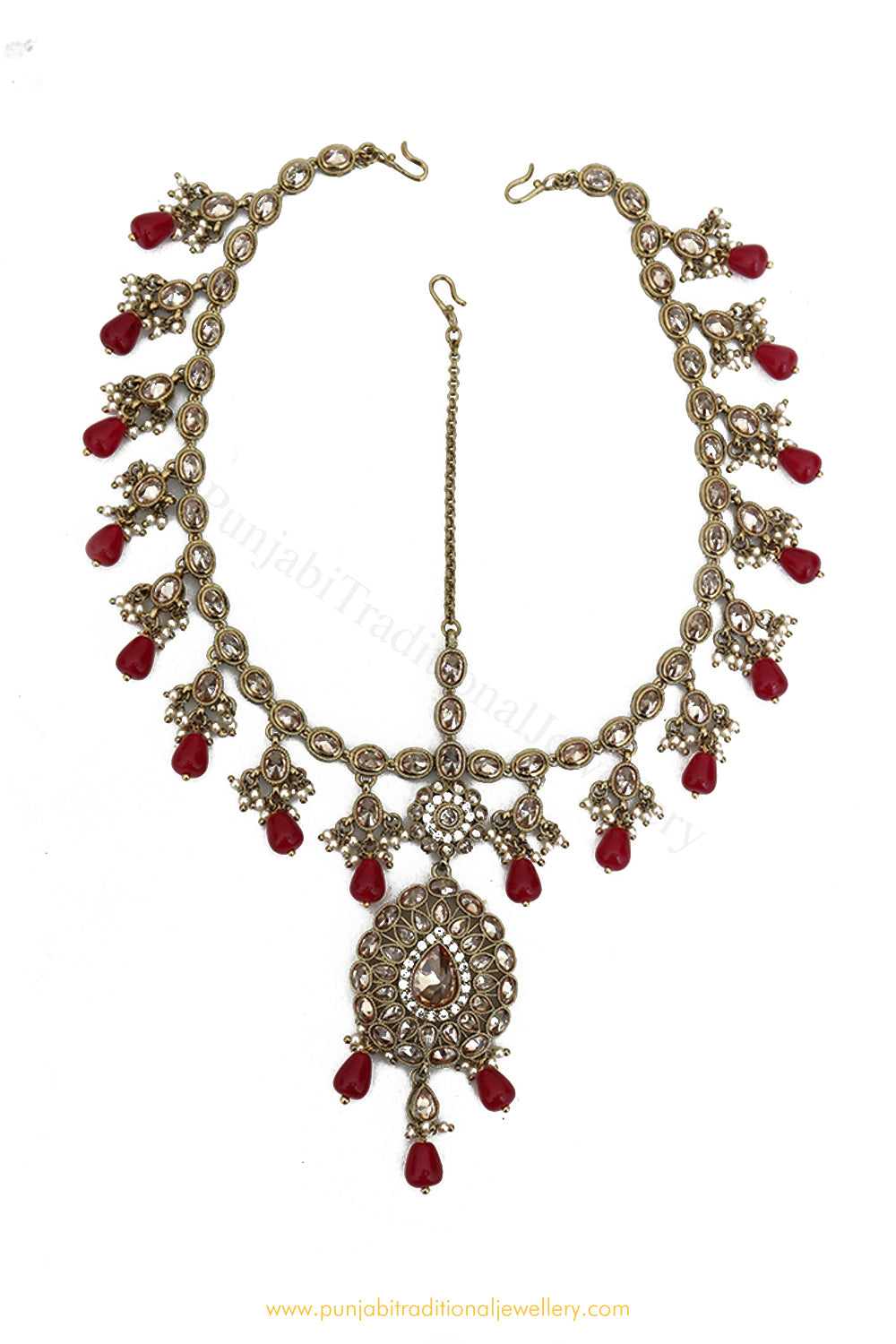 Antique Gold Finished Rubby Champagne Stone Matha Patti By PTJ Exclusive
