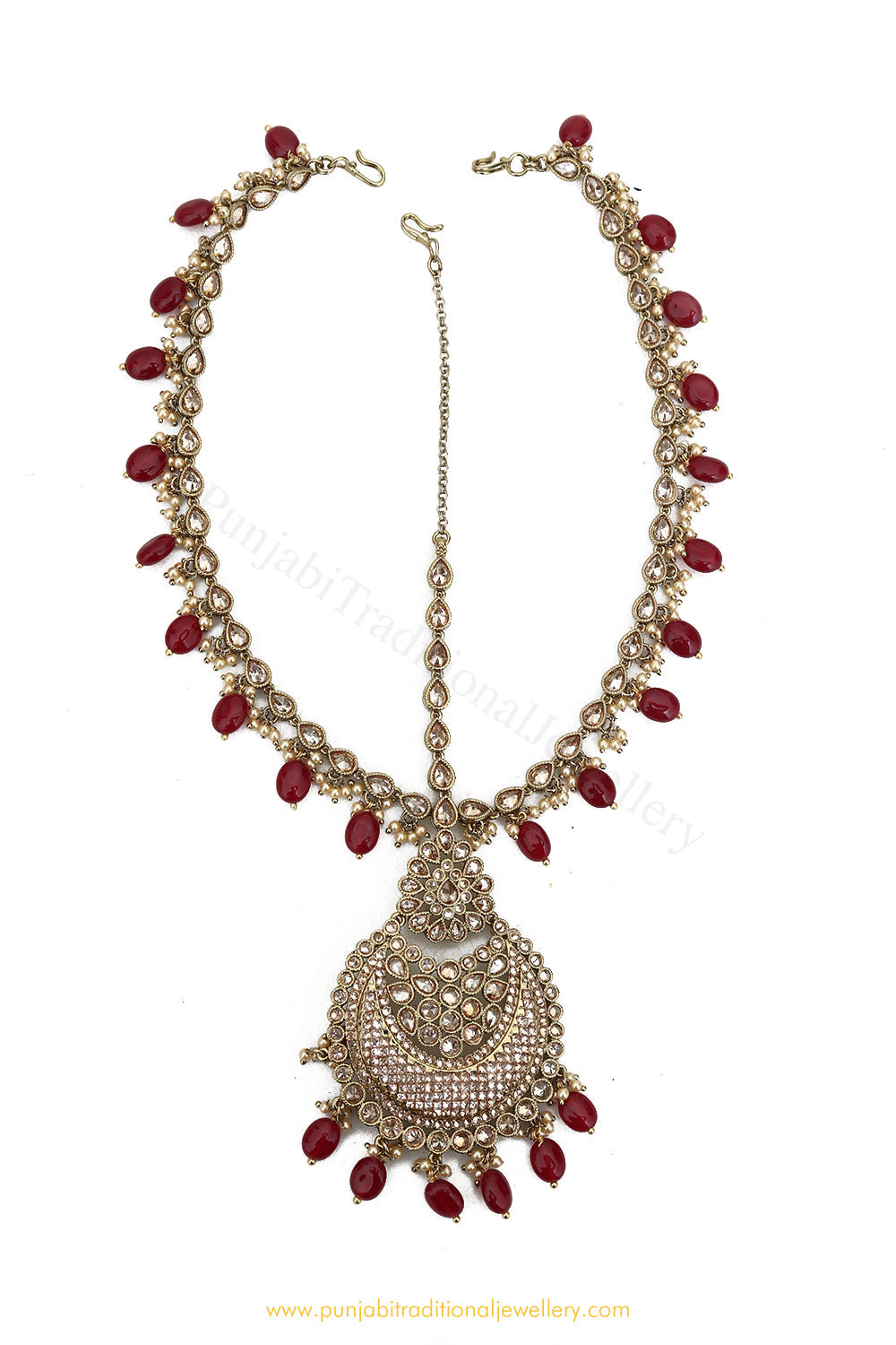 Antique Gold Finished Rubby Champagne Stone Matha Patti By PTJ Exclusive