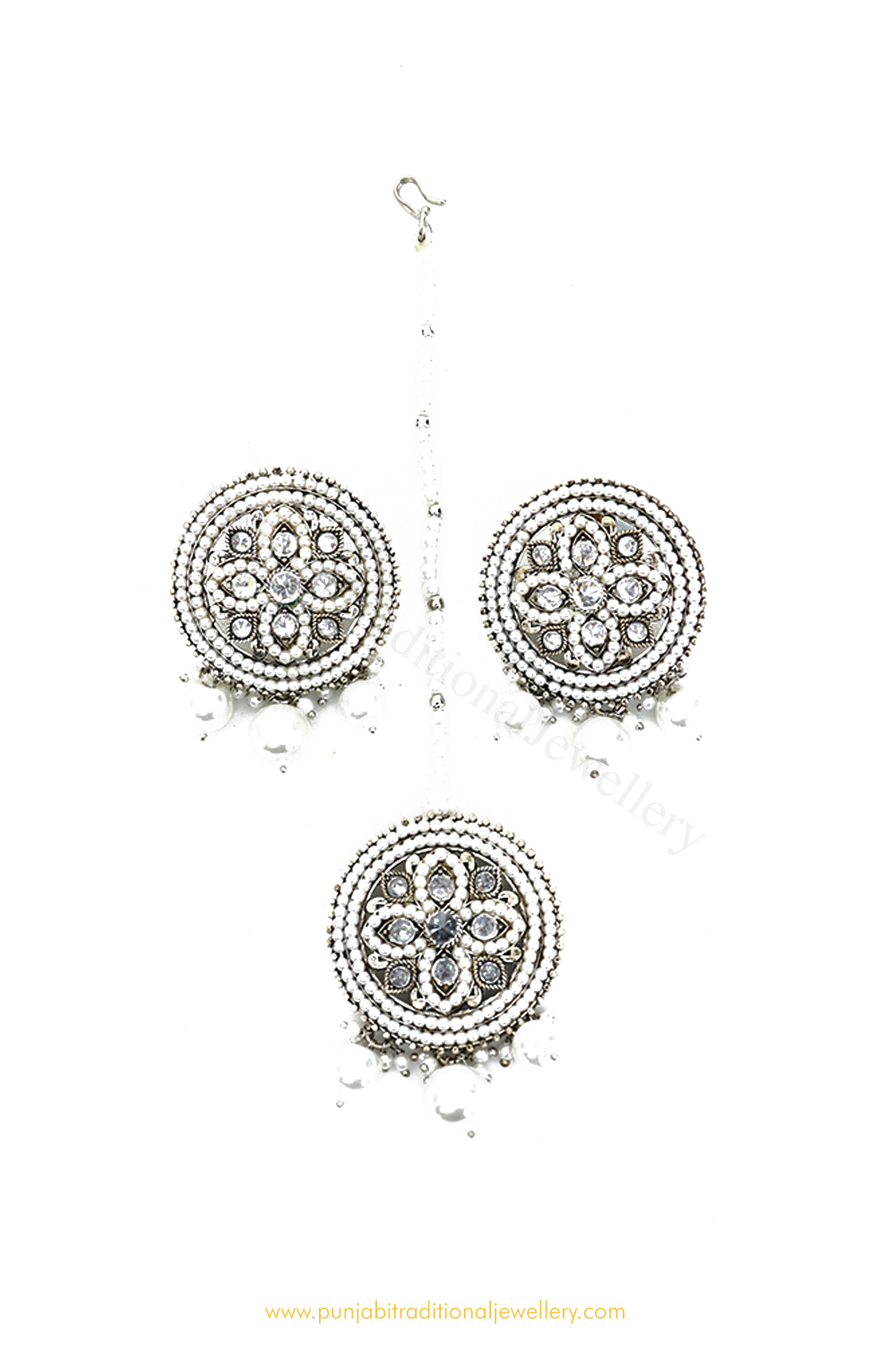 Silver Oxidised Studs & Tikka Set By PTJ
