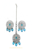 Silver Finished Firoza Polki Studs & Tikka Set By PTJ