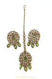Champagne Stone Mehndi Green Studs & Tikka Set By PTJ