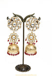 Gold Finished Kundan Rubby Jhumki Earrings by PTJ