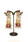 Gold Finished Kundan Rubby Jhumki Earrings by PTJ