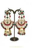 Gold Finished Kundan Rubby Emerald Earrings by PTJ
