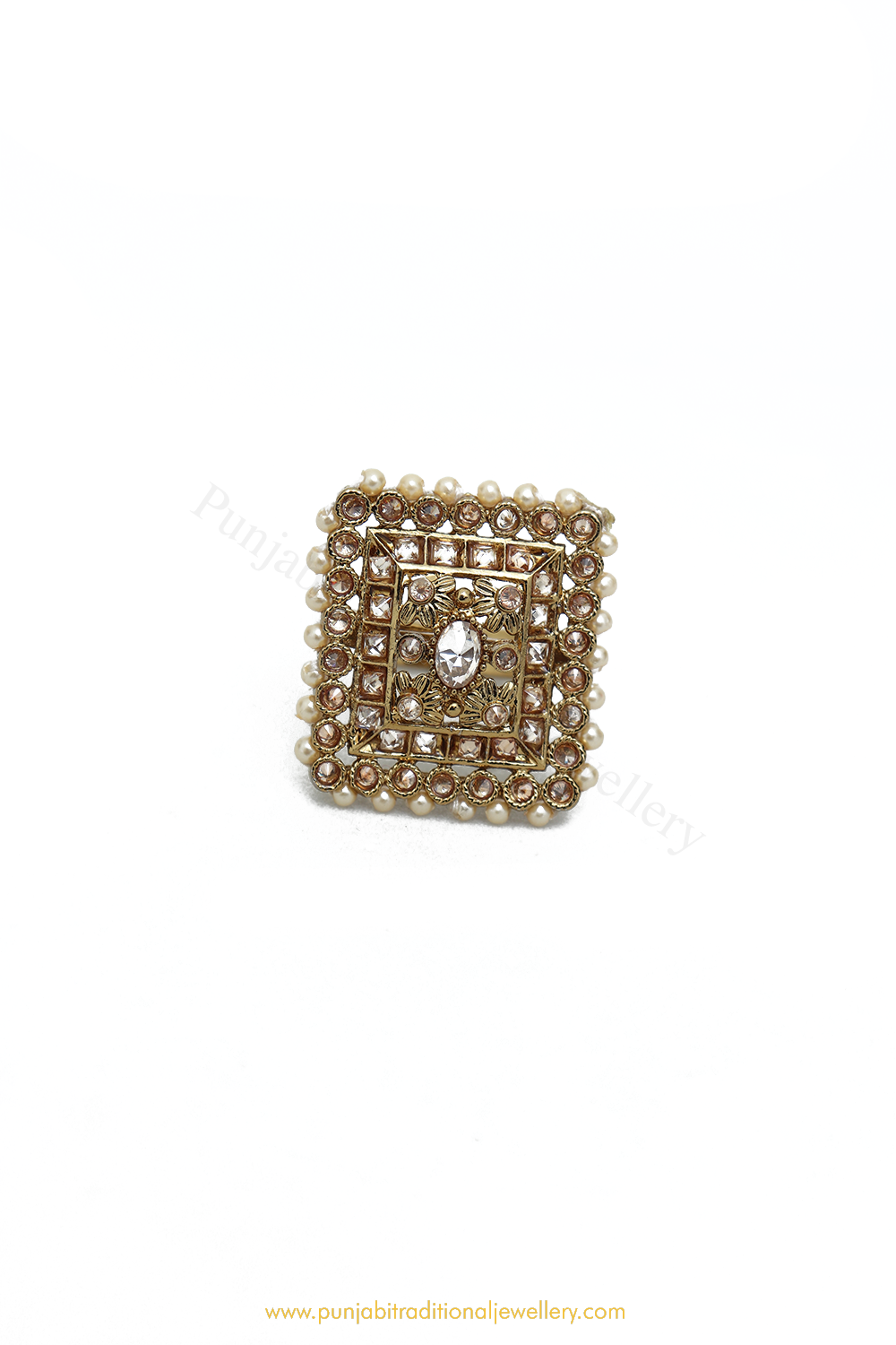 Antique Gold Finished Champagne Stone Ring By PTJ