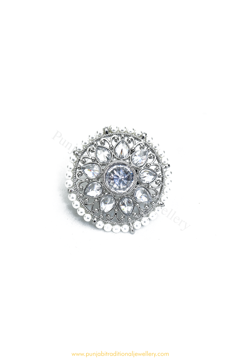 Silver Finished Kundan Ring By PTJ