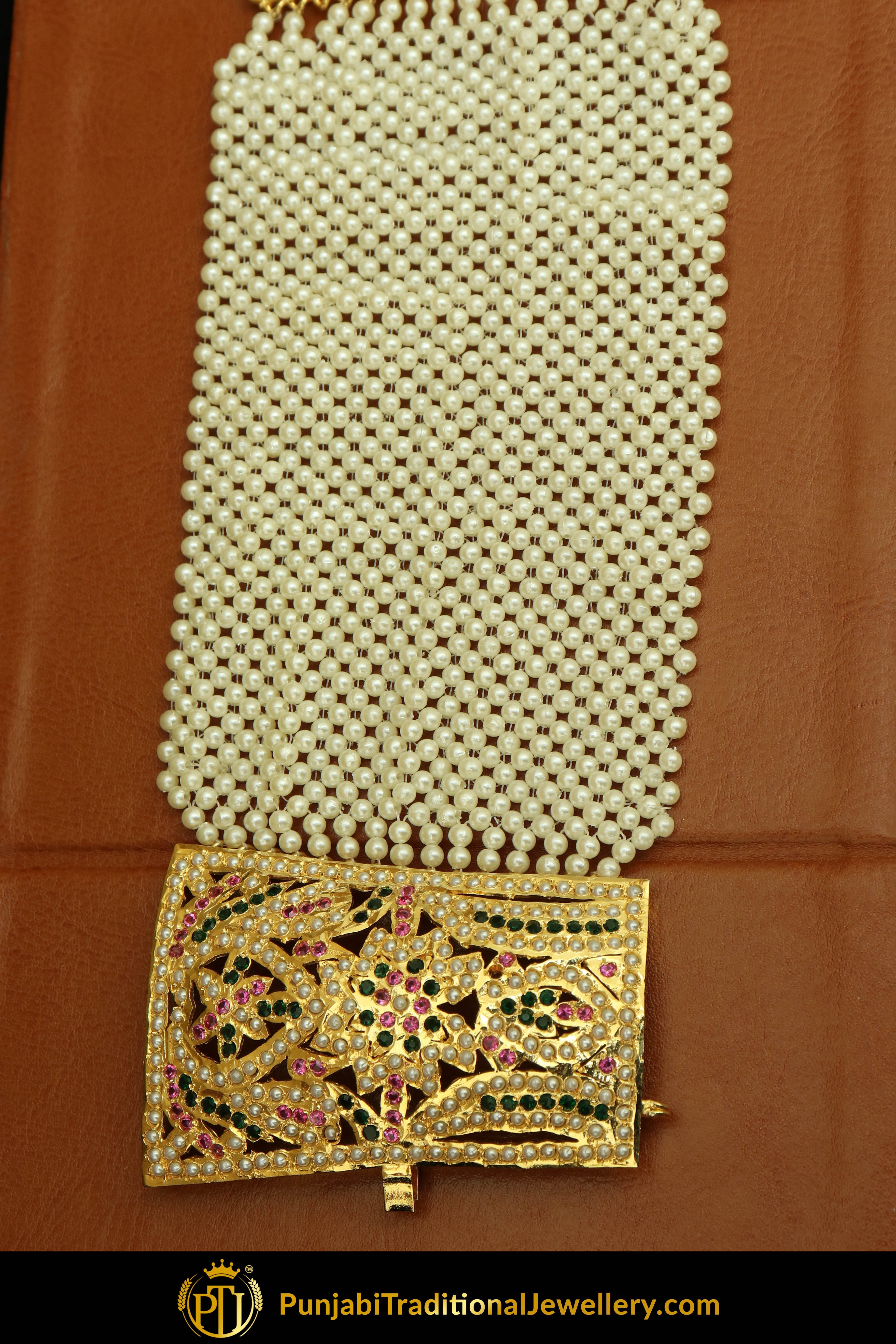 Gold Finished Emerald Rubby Jadau Bracelet | Punjabi Traditional Jewellery Exclusive