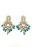Gold Finished Emerald Kundan Earrings By PTJ