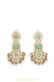 Gold Finished Kundan Mint Earrings by PTJ