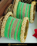 Green Thread Pearl Bangles Set (Both Hand Pair) | Punjabi Traditional Jewellery Exclusive