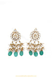 Gold Finished Kundan Emerald Earrings by PTJ