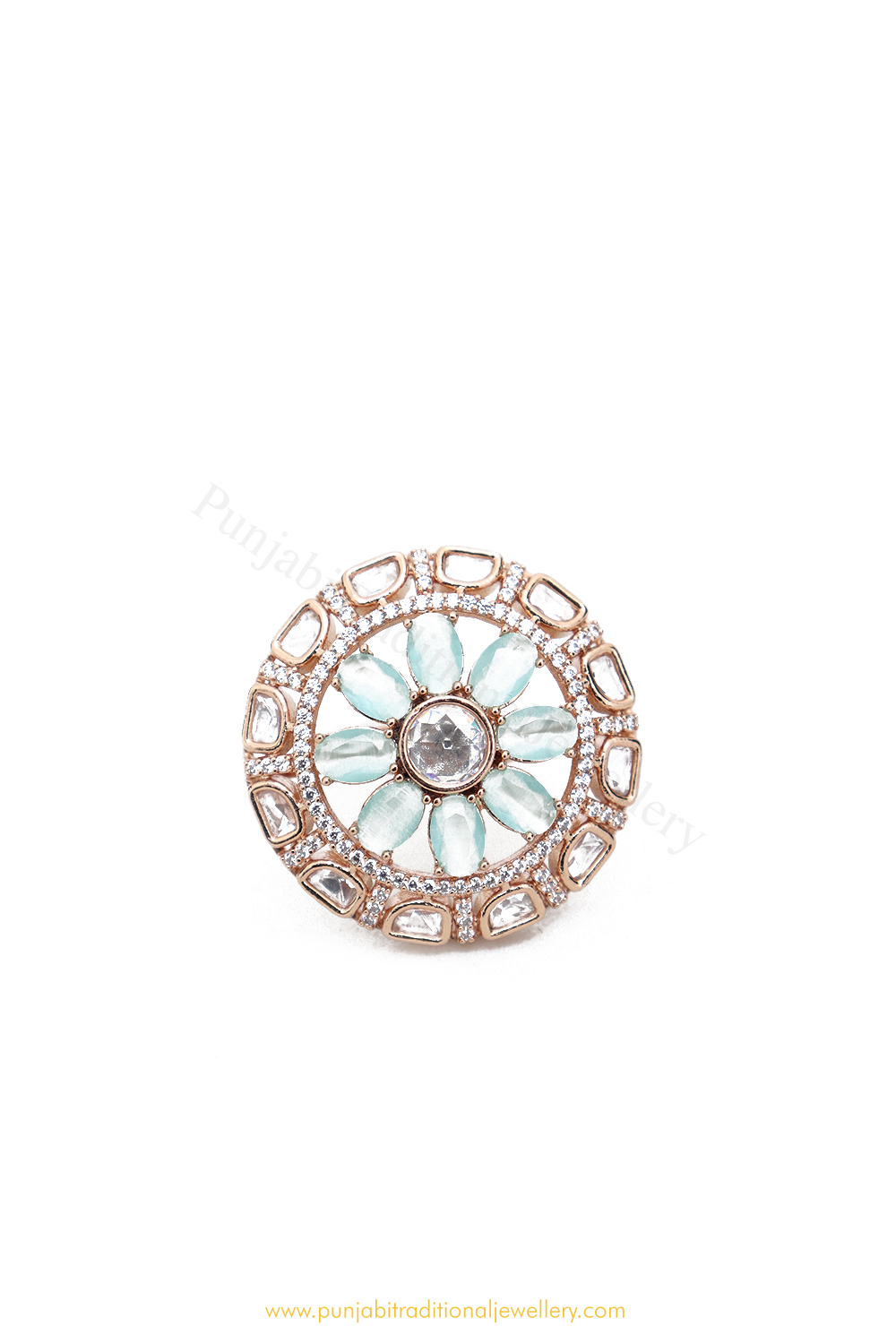 Gold Finished Kundan Ring By PTJ