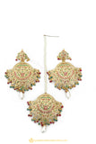 Gold Finished Earrings & Tikka Set by PTJ
