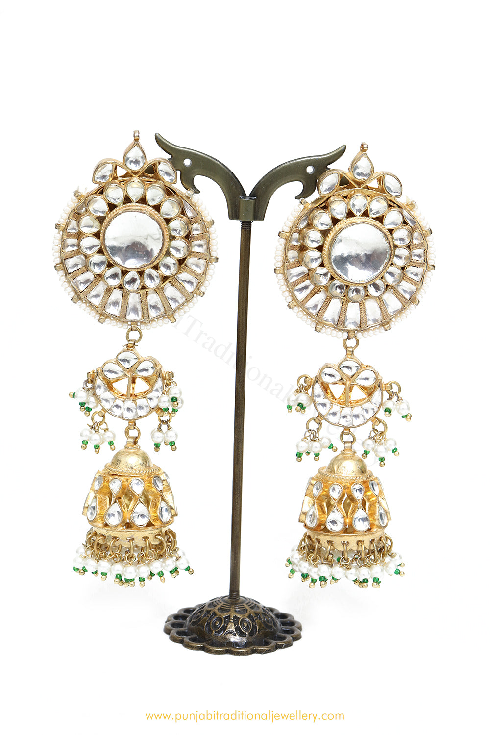 Gold Finished Kundan Pearl Earrings by PTJ