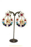Gold Finished Kundan Navratan Earrings by PTJ