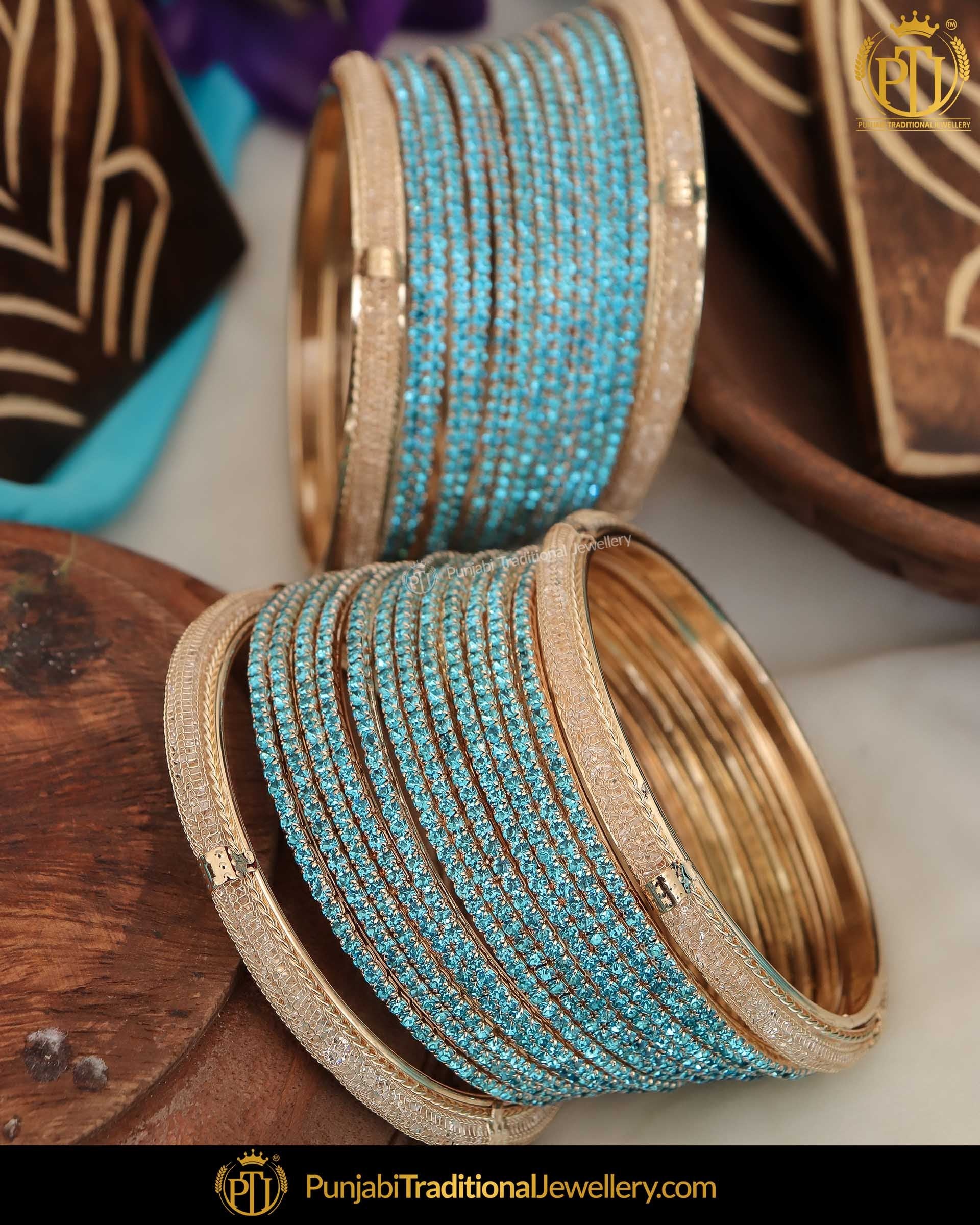 Antique Gold Finished Purple AD Stone Bangle Set (Both Hand Pair) | Punjabi Traditional Jewellery Exclusive