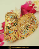Gold Finished Navratan Jadau Karra Bangles (Pair)| Punjabi Traditional Jewellery Exclusive