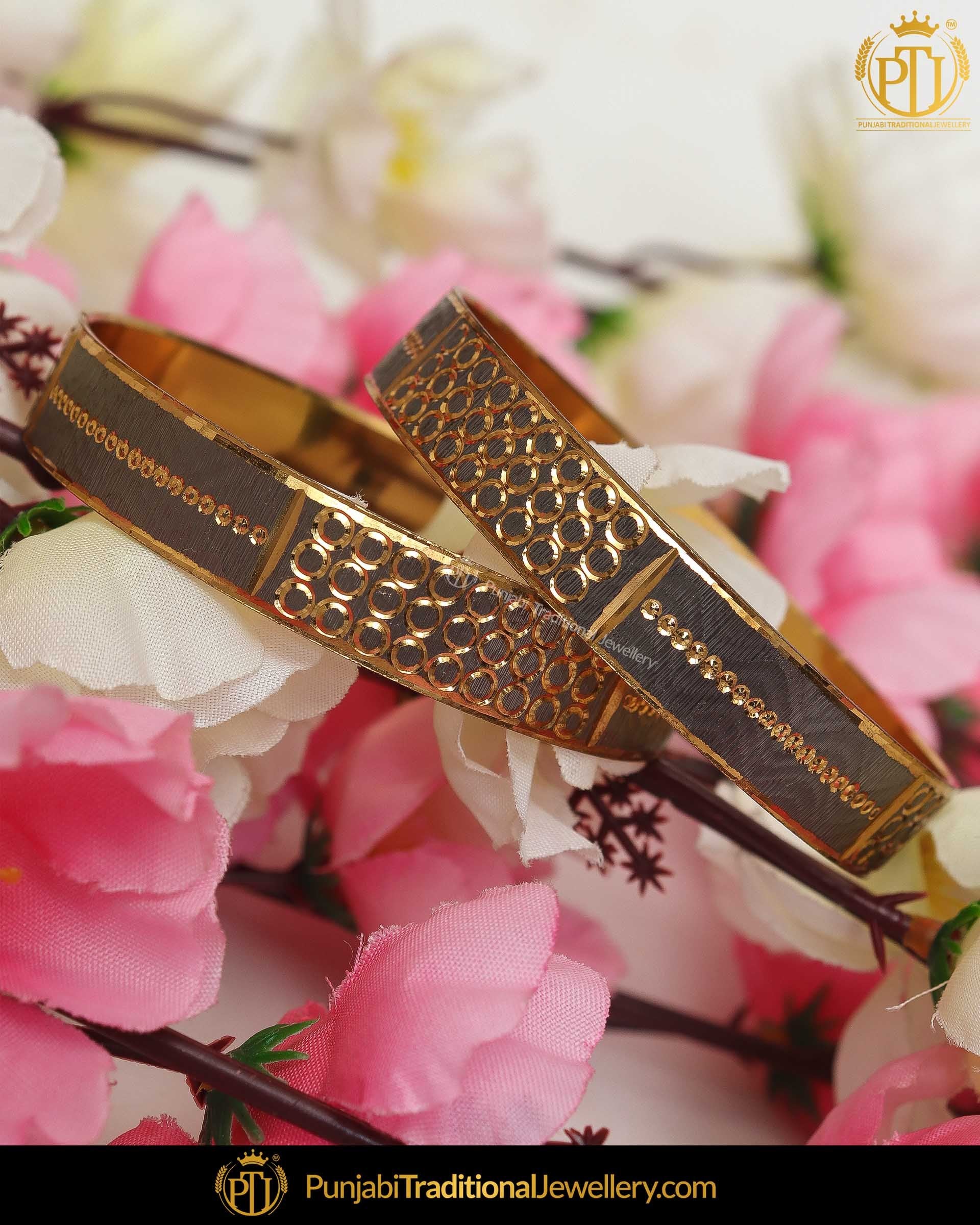 Gold Finished Karra Bangles (Pair)| Punjabi Traditional Jewellery Exclusive