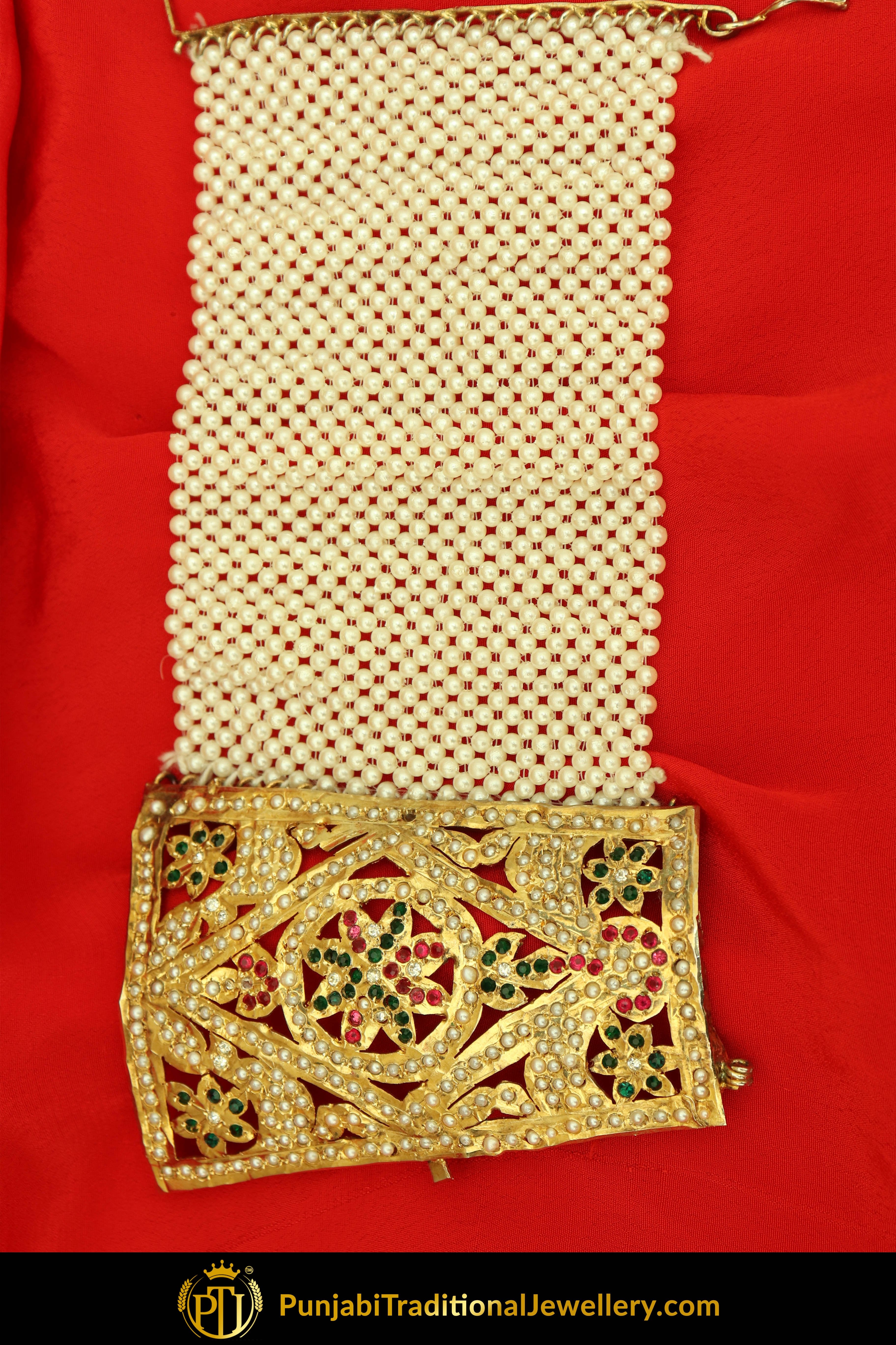 Gold Finished Emerald Rubby Jadau Bracelet | Punjabi Traditional Jewellery Exclusive