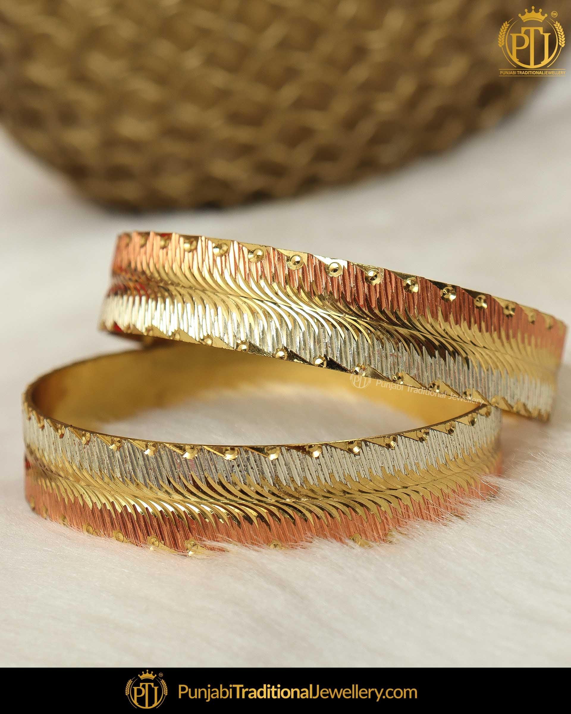 Gold Finished Karra Bangles (Pair)| Punjabi Traditional Jewellery Exclusive