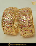 Gold Finished Rubby Jadau Karra Bangles (Pair)| Punjabi Traditional Jewellery Exclusive