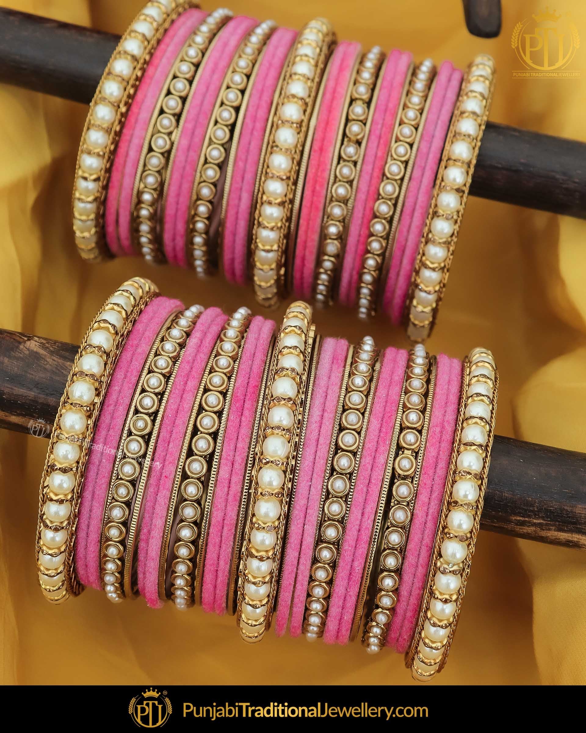 Pink Thread Pearl Bangles Set (Both Hand Pair) | Punjabi Traditional Jewellery Exclusive