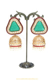 Gold Finished Rubby Emerald Kundan Jhumki Earrings by PTJ