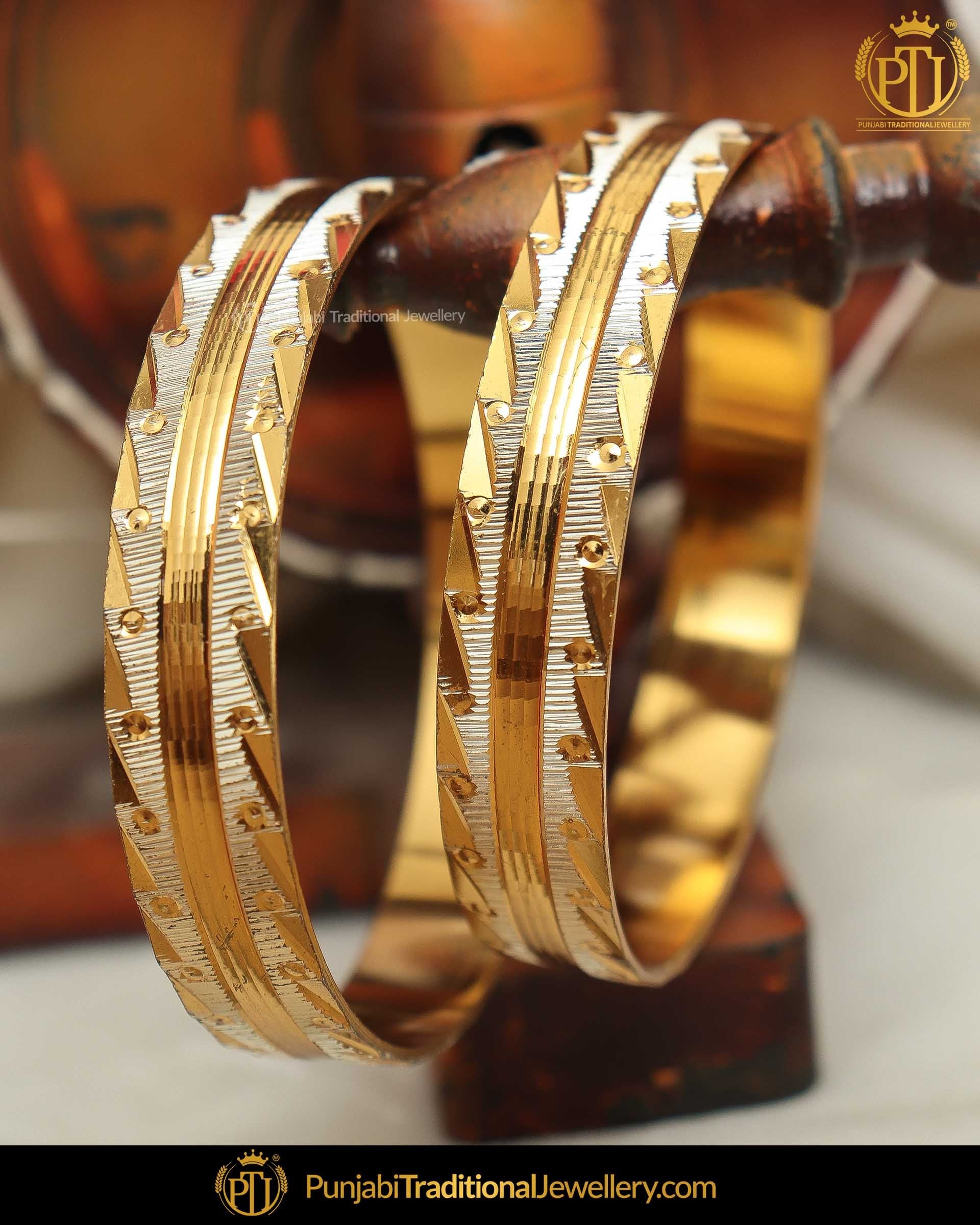 Gold Finished Karra Bangles (Pair)| Punjabi Traditional Jewellery Exclusive