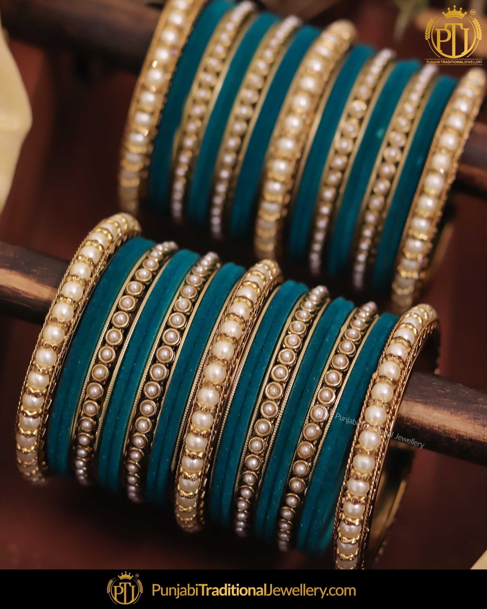 Bottle Green Thread Pearl Bangle Set (Both Hand Pair) | Punjabi Traditional Jewellery Exclusive