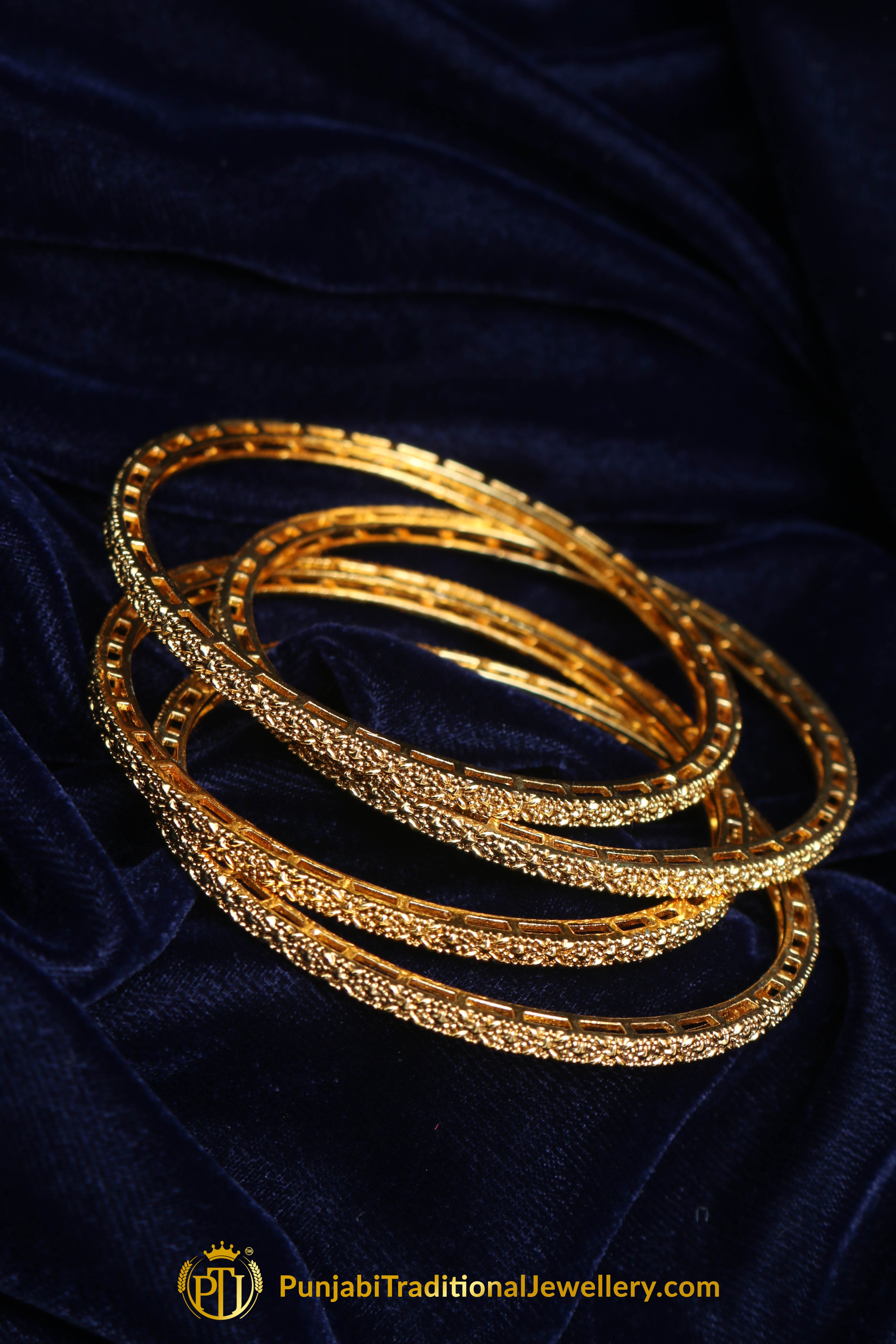 Antique Gold Karra Bangles (Pair) By Punjabi Traditional Jewellery